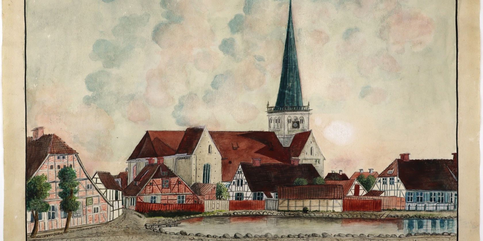 Aquarell "Die Kirche mit einem Theile des Marktes zu Bergen", um 1850, © Stadtmuseum Bergen auf Rügen Aquarell "Die Kirche mit einem Theile des Marktes zu Bergen", um 1850, © Stadtmuseum Bergen auf Rügen