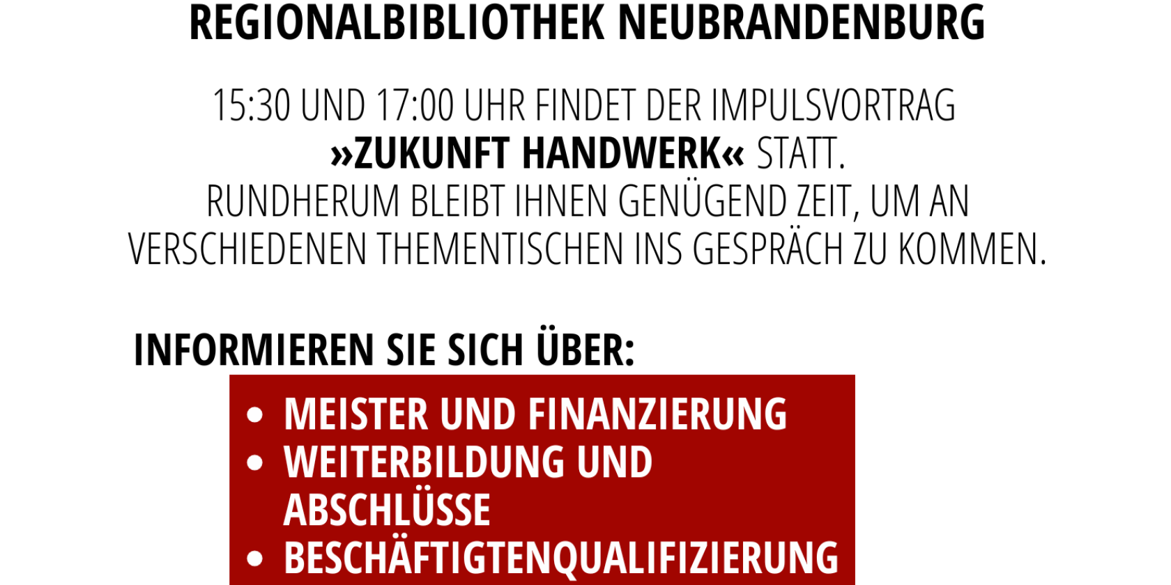 TMV/Poster_18.11.2025_trade_meets_career, © Regionalbibliothek Neubrandenburg TMV/Poster_18.11.2025_trade_meets_career, © Regionalbibliothek Neubrandenburg