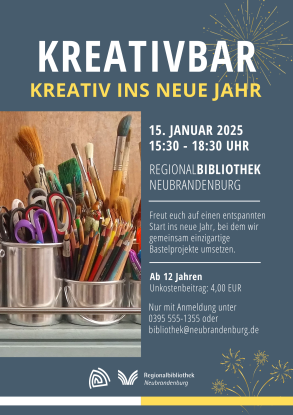 Plakat_KreativBar_Januar2025, © Regionalbibliothek Neubrandenburg