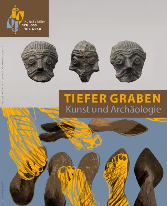 TIEFER GRABEN Art & Archaeology, © Doppelgesichtiger Skulptur-Kopf aus der Slawenzeit. Kupferlegierung. 3,1 x 2,3 x 2,5 cm. Fundort: Alt-Tellin LAKD M-V, Landesarchäologie, Foto: Andreas Paasch   Christine Lengtat: Foot Tales. digitale Collage / Zeichnung. 2024