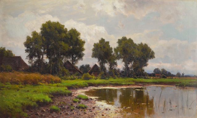 Walter Moras Am Bodden in Ahrenshoop, um 1900, uls. signiert Öl auf Leinwand, 80x120 cm, © Walter Moras