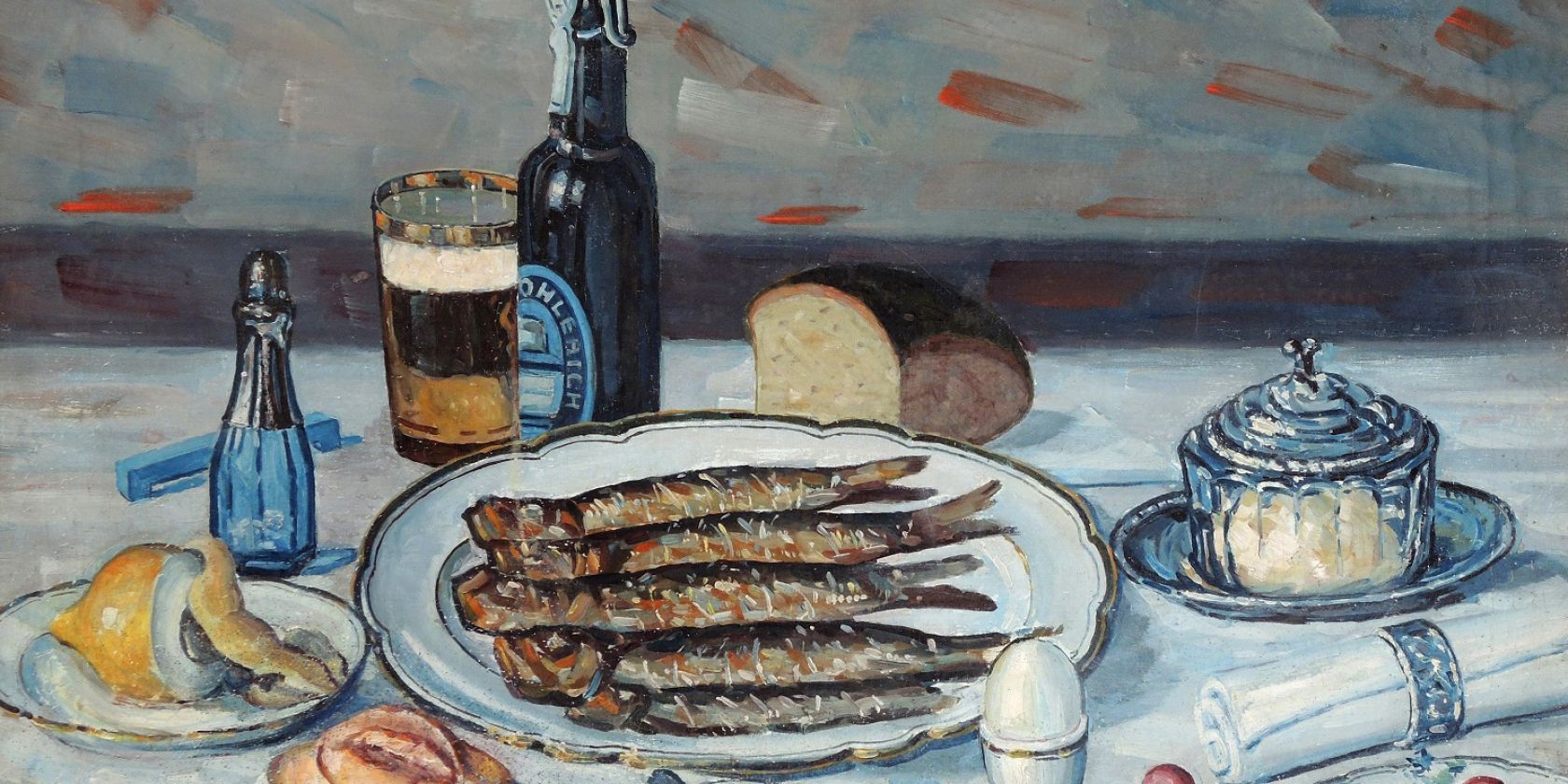 Bartels Otto, Stillleben mit Brathering und Bier,, © Kunstmuseum Schwaan