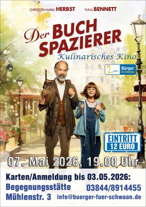 Plakat Der Buchspazierer 07052026 12 cm 300 Rahmen, &copy; B&uuml;rger f&uuml;r Schwaan e.V.